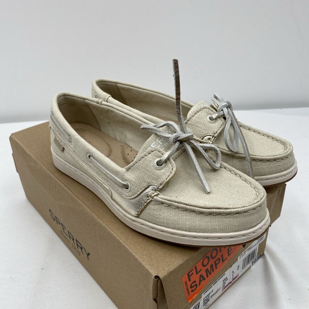 Sperry Women's Songfish Shimmer Off White Boat Shoes STS88613 Floor Sample Sz 5